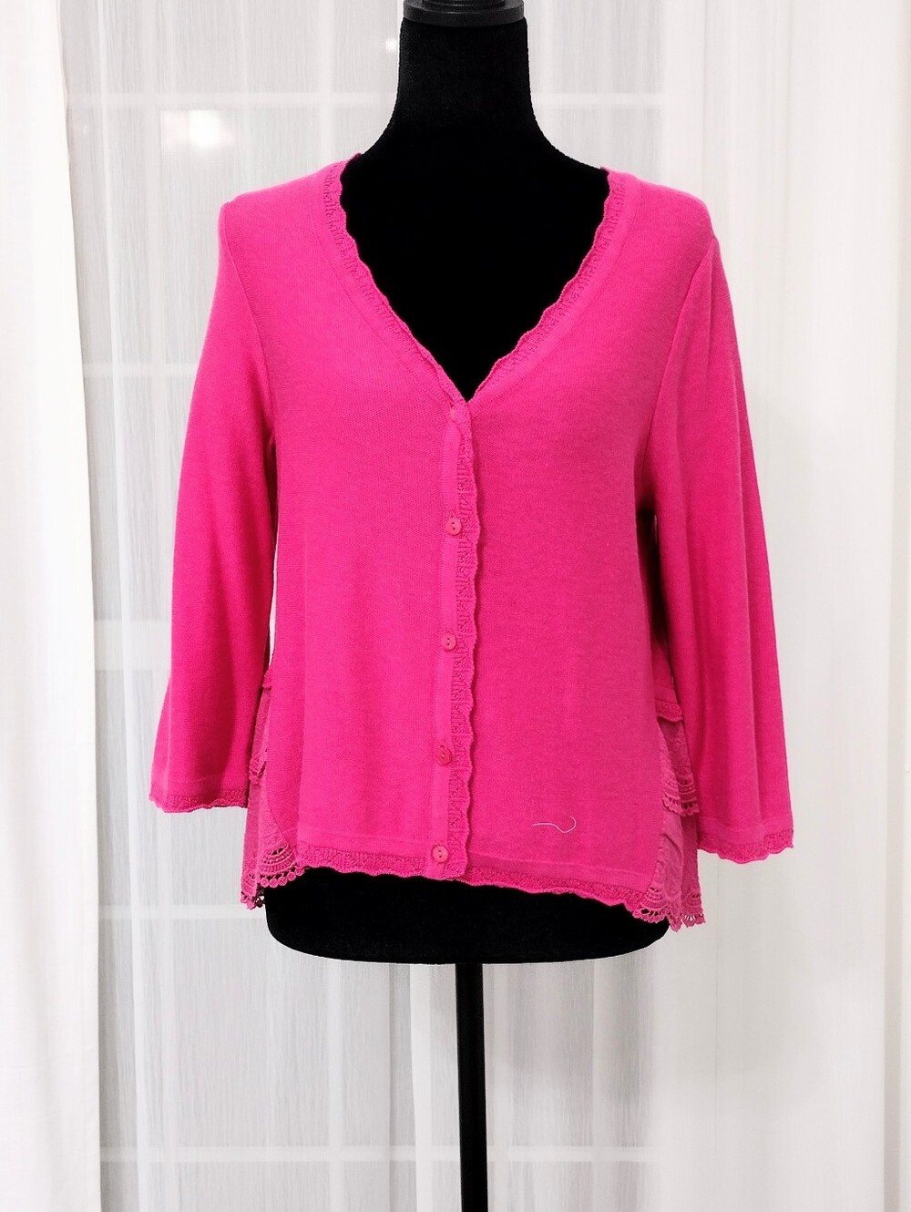 Soft Surroundings Sz XS Bright Pink V-Neck Button Cardigan
